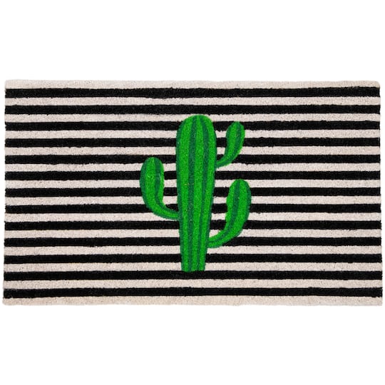Green Cactus Striped Outdoor Doormat